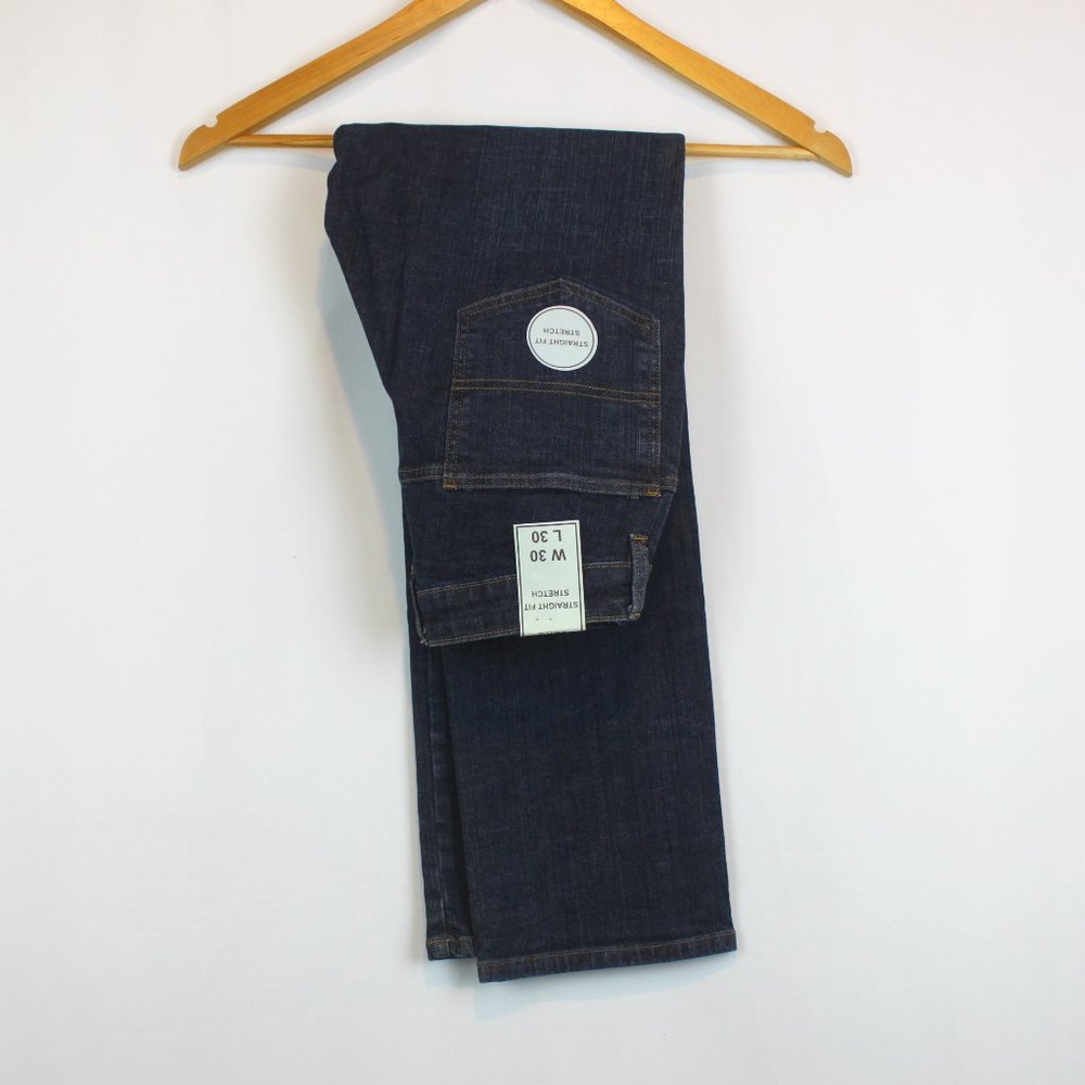 Road Dark Blue Denim Jeans Straight Stretch Fit Pants 30x30